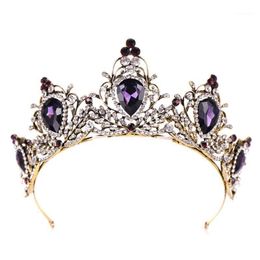 Hårklämmor Barrettes Purple Vintage Crown Bride Wedding Bridal Tiara pannband Hoop Rhinestone Stone Luxury Charms smycken Glow Fashion 16f