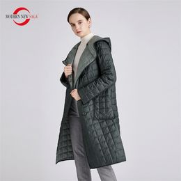 MODERN NEW SAGA Women Coat Autumn Thin Cotton Padded Coat Spring Women Long Jacket Hooded Parka Woman Quilted Coat One Size 201217