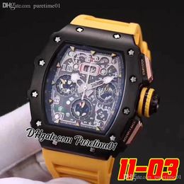2022 Miyota Automatic Mens Watch PVD Steel All Black Big Date Black Green Red Skeleton Dial Yellow Rubber Strap Super Edition 5 Styles Puretime01 03BG-a1