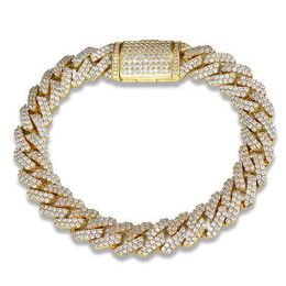 12mm Iced Out 5A CZ Small Diamond 18k Gold Plated Cuban Chain Bracelet For Men And Women