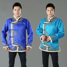 Mongolian coat for men blue ethnic clothing long sleeve traditional costume retro oriental winter tang suit Top adults