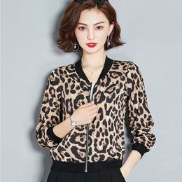 Leopard Print Women Jacket thin Coat Stand Collar Long Sleeve Bomber Jacket Casual Tops Jacket Woman big size Tops Ladies Coats 201120