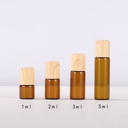 1ml 2ml 3ml 5ml Mini Roll On Glass Bottles with Metal Roller Balls And Plastic Wooden Grain Cap Refillable Aromatherapy Oil Bottle