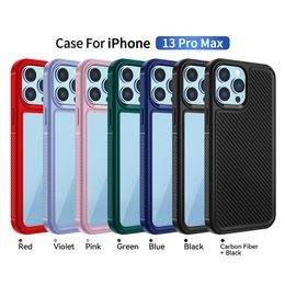 Clear Cell Phone Cases For iPhone 13Pro Max 12 11 Xs Xr 8Plus Samsung Galaxy S22 Plus Carbon Fibre TPU PC 2 In 1 Shockproof Case