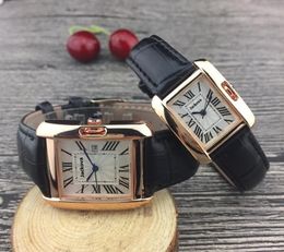 Hot Automatic Date Men Women Square Watch Luxury Fashion Leather Quartz Movement Clock Rose Gold Silver Leisure Wrist Watch