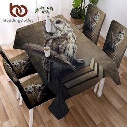 BeddingOutlet Books Tablecloth Owl 3D Printed Dining Table Cloth Colourful Vivid Animal Table Cover With Chair Covers Home Decor LJ201223