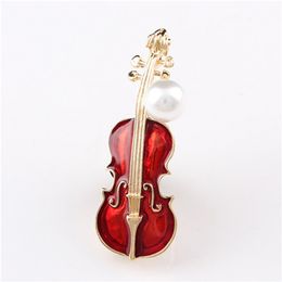 Elegant Fashion Exquisite Pearl Rhinestone Violin Shape Brooch Bohemia Women Clothes Accessories Alloy Brooches