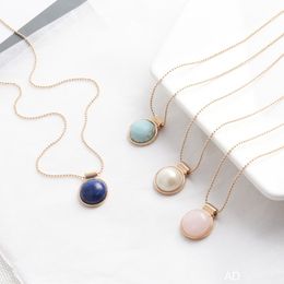 Handmade Round Pearl Turquoise Pendant Necklace Gold Plated Ball Chain Necklaces