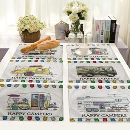 Happy Campers Placemat Cotton Linen Dinner Table Mat Dinnerware Pads Plate Cup Coaster Plate Protector Table Decorations 10 Designs YG982