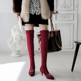 Hot Sale-2019 women's boots over the knee boots crystal Slim Thigh High sleek minimalist comfort plus cotton Flock Size 34-48