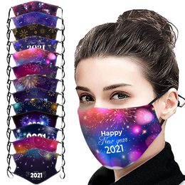 Happy New Year Designer Face Mask Chrismas Party masks Washable Reuseable Face Mask Digital Printed Protection Cotton Masks FFE2938