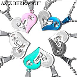 Pendant Necklaces AZIZ BEKKAOUI Heart Couple Necklace 316L Stainless Steel Lovers & Pendants Broken Engraved Name Necklace1