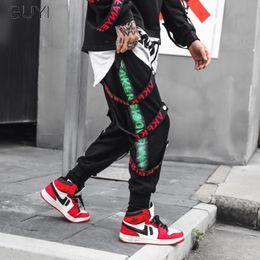 Letter Ribbons Hip Hop Pants for Men Joggers Casual Streetwear Vintage Harem Pants Male Trousers Cargo Sport Men's Black Pants 201027