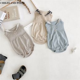 Clothes Newborn Summer Knitted Sailor Collar Costume Boy Infant Jumpsuit Baby Girl Romper 201028