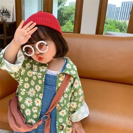 Spring Autumn cute daisy printed long sleeve casual jackets for girls kids fashion short coats outwears 201104