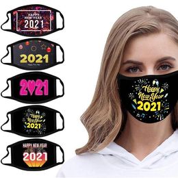 Face Mask Christmas Print Masks Happy New Year Adult Washable Reuseable Breathable Mouth Cover Outdoor Dustproof Cotton Masks ZYY198