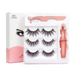 3 Pairs 3D Magnetic Eyelashes + Liquid Eyeliner +Tweezer Set 3 in 1 Eyelashes Set Waterproof Long Lasting Eyelash Extension Make Up Tools