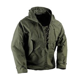 USN Wet Weather Parka Vintage Deck Jacket Pullover Lace Up WW2 Uniform Mens Navy Giacca militare con cappuccio Outwear Army Green 201218