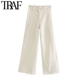 TRAF Women Chic Fashion High Waist Straight Jeans Pants Vintage Zipper Fly Pockets Female Ankle Trousers Pantalones 201223