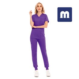 Medigo-033 Women's Two Piece Pants Solid Colour Spa Threaded Clinic Work Suits Tops+pants Unisex Scrubs hospital Pet Nursing Medical Uniform Suit