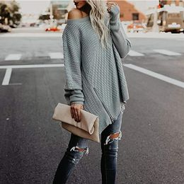 Sexy Woman Sweater Autumn and Winter Side Split Zipper Oversized Ribbed Fluffy Sweater Knitted Off Shoulder Warm Sweater Women LJ201114