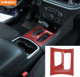 ABS Red Carbon Fibre Central Gear Panel Stickers Decoration Trim For Dodge Charger 2015 UP Auto Interior Accessories