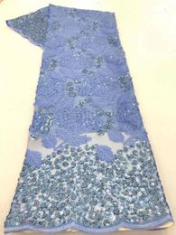 Tessuto di pizzo secco africano blu cielo a nastro 2021 Tessuto nigeriano di alta qualità con paillettes francese per abito da festa1
