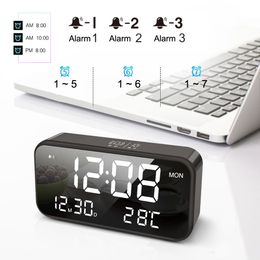Bedroom Rechargeable Big Digital Mirror Led Music Alarm Clock with Snooze,Calendar,Temperature Thermometer,Sound Control Light LJ201204