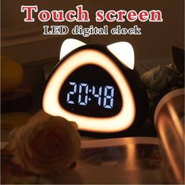 led table wake-up lamp Digital alarm desk electronic bedside clock with thermometer sound-controlled 201120