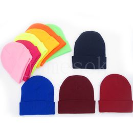 Fashion Beanie Knitted Hat Trendy Fluorescent Colour Beanies Boys Girls Hip Hop Caps Winter Knit Warm Street Skiing Hat DB385