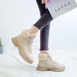 Hot Sale fujin women snow boots beige plush warm fur causal boots shoes sneakers ankle booties platform thick sole lace up winter shoes