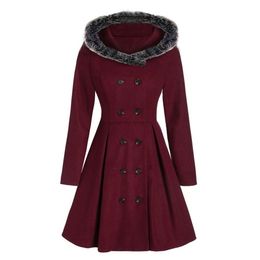 Women Plus Size Double Breasted Fur Hooded Long Coat Fashion Solid Color Winter Vintage Warm Jackets For Female Streetwear LJ201109