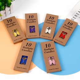 10pcs/set Colored Candle Favors Tea Light Candles Kraft Paper Box Package Valentine's Day Romantic WB3189