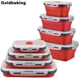 4 Pieces Silicone Lunch Box Collapsible Food Container BPA Free Food Collapsible Storage Container Microwave Freezer Safe T200709