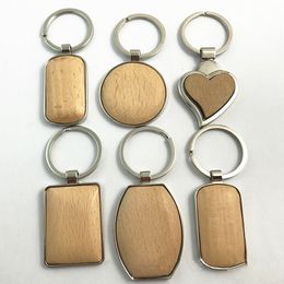 Creative Metal wooden key chain wooden heart-shaped elliptical key buckle pendant Keychains bag car pendant Party Favour T9I00842