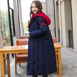 High Quality Thicken Women Winter Jacket Hooded False Two Pieces X-Long Female Coat X-long Plus Size Solid Thick Women's Parkas 201214