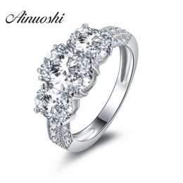 AINOUSHI Luxury Solid 925 Sterling Silver Women Wedding Anniversary Engagement Ring 3 Oval Cut SONA Vintage Style Ring Y200106