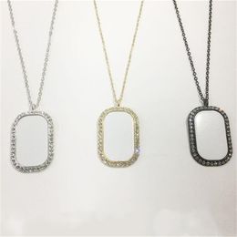 Sublimation Blank Pendants Rectangle Fillet Shapes Rhinestone Metal Necklace Women Men Fashion DIY Chain Charm Blanks Art Banquet Gift