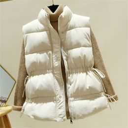 Cotton Vest Women Casual Plus Size Thick Down Cotton Vest Zipper Beige Black Waistcoat Winter Warm Sleeveless Jacket 201214