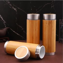 Stainless Steel Thermos Bottle For Water Coffee Mug Vacuum Flask Straight Cup Cover Bamboo Water Bottles For Travel Car gift 201109