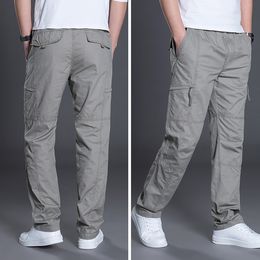 Zipper Cargo Pants Men Pocket OutDoor Full Length Pants Male Summer Straight Trousers Homme Loose Cotton Casual Pants Grey LJ201104