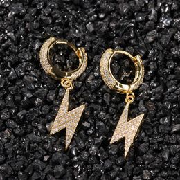 Mens Gold Lightning Earrings Womens Silver Dangle Hoop Earring Fashion Hip Hop Jewellery