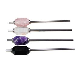 20pcs Eco-friendly Reusable Natural Crystal Drinking Straws Amethyst Stainless Steel Quartz Healing Stone Drink Straw With Brush Kit