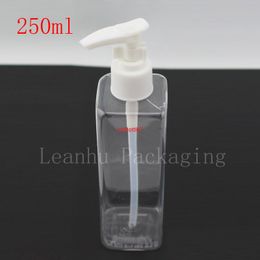 250ml square empty bayonet pump lotion cosmetic bottles250cc travel size makeup PET sample container with for gel workhigh qualtity