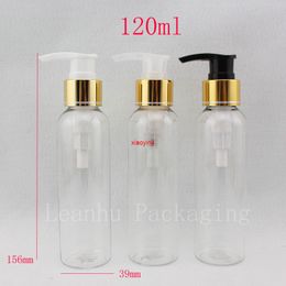 120ml X 40 Empty Transparent Pump Lotion Bottle With Gold Aluminium Collar 120g Makeup Cream Container,Wholesale,good package