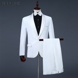 Mens Shawl Collar One Button 3pcs Tuxedo Suits (Jacket+Pants+Bowtie) Brand Slim Wedding Party Host Stage Terno Masculino White 201106