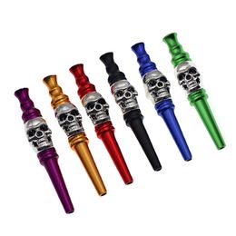 Creative Skull Smoking Pipe Straight Metal Pipe Cigarette Holder Household Smoking Accessories Birthday Gift 77MM