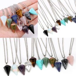 2022 new Pendulum Natural Stone Amulet Healing Tiger Eye Crystal Pendant Meditation Hexagonal Pendulums for Men Women Jewellery