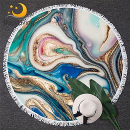 BlessLiving Marble Large Round Beach Towel for Adult Quicksand Microfiber Bath Towel Rock Stone Sunblock Blanket Cover Dropship 201026