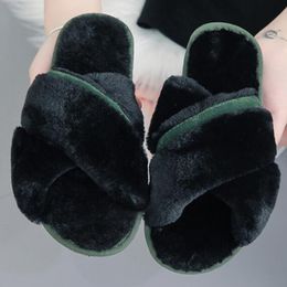 Mixed Colours cross Women Slippers Winter Shoes Flat Sweet Home Non-slip Slippers Women Indoor Plush Warm Female Slippers xx642 X1020